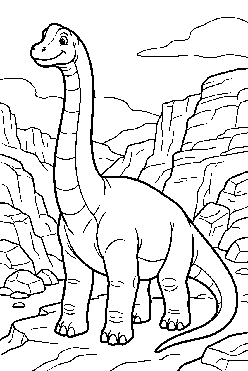 brachiosaurus in rocky canyon line art