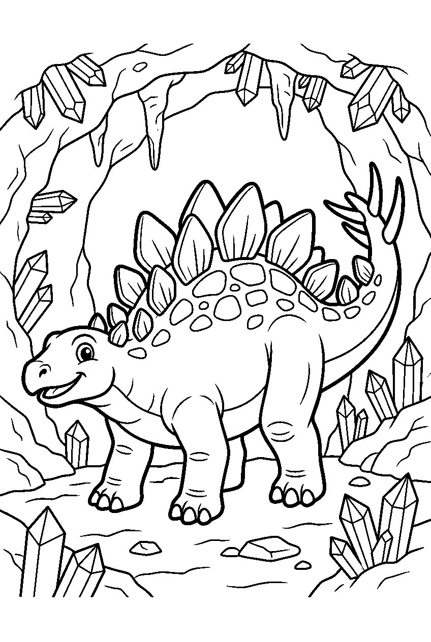 stegosaurus in crystal cave line art