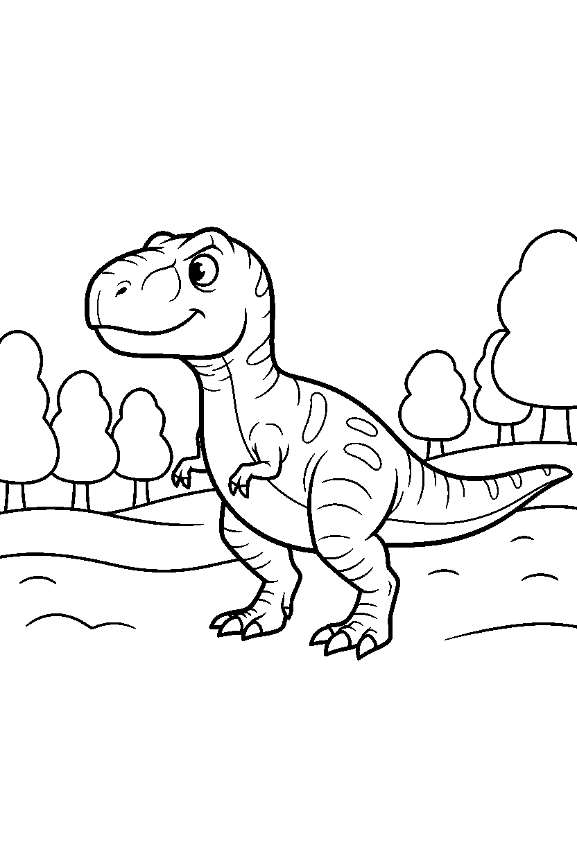 dinosaur t rex looking around in snowy field line art
