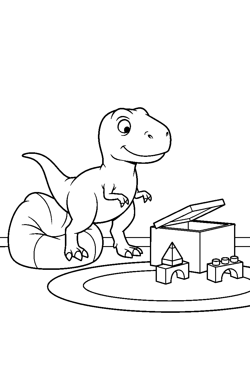 dinosaur t rex observing in bonus room line art