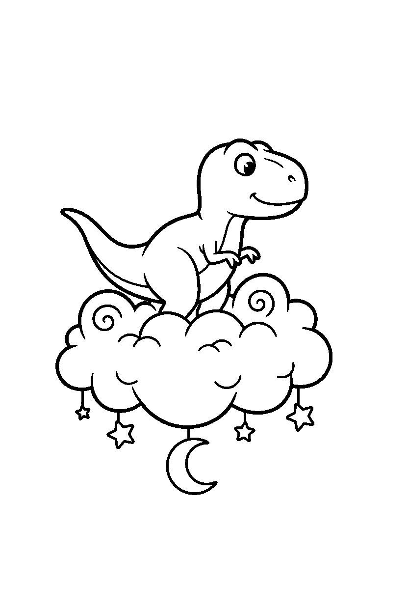 dinosaur t rex observing on cloud line art