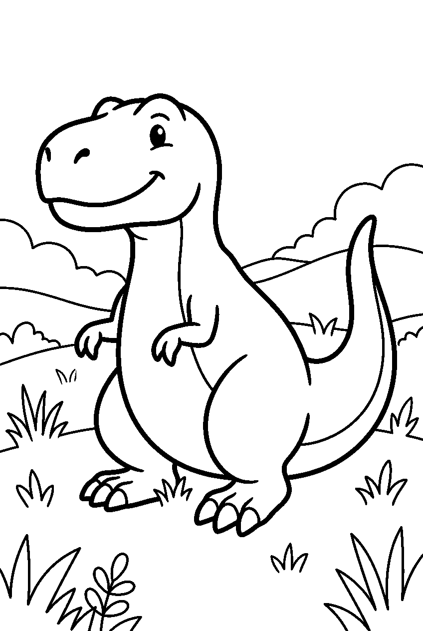 dinosaur t rex sitting in grassland line art