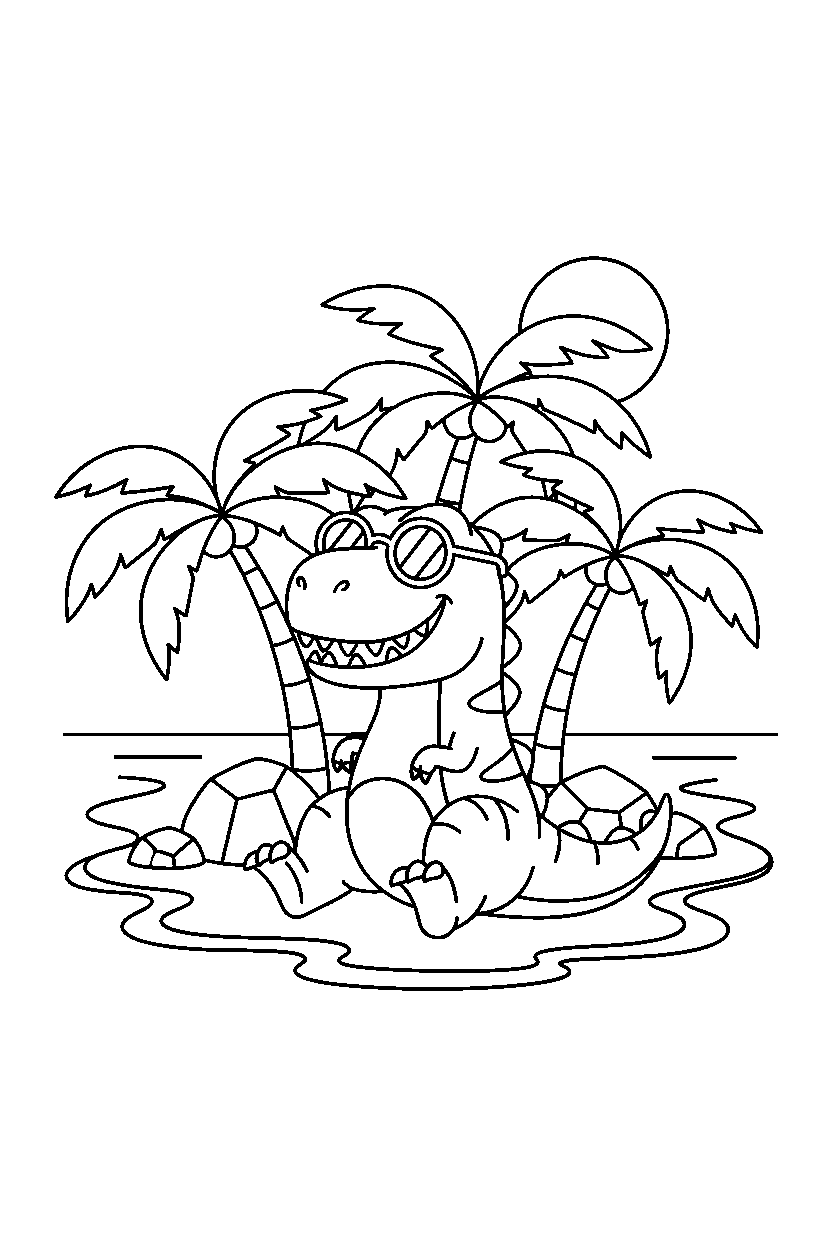 dinosaur t rex sitting on beach line art