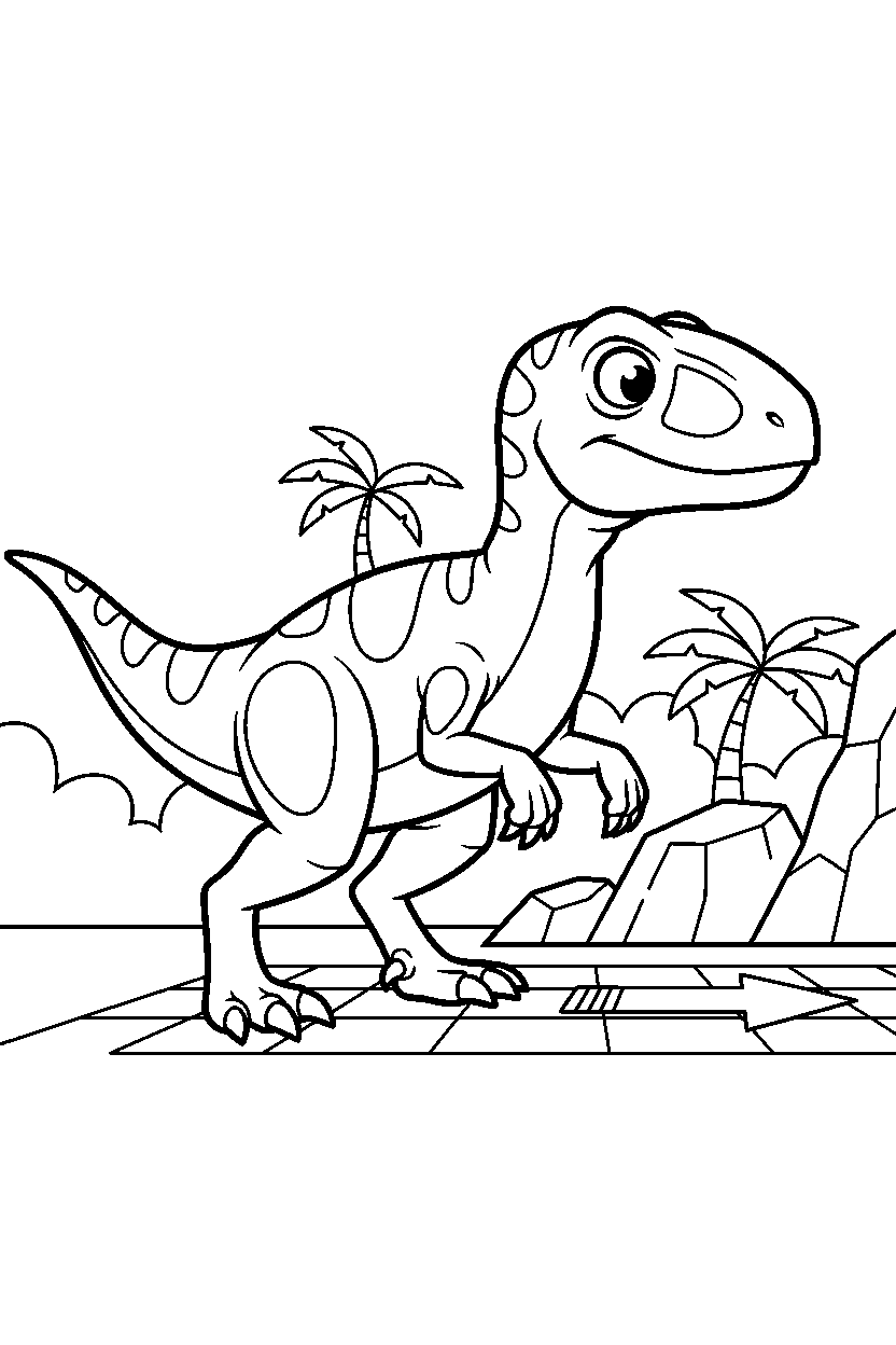 dinosaur velociraptor looking around in start area line art