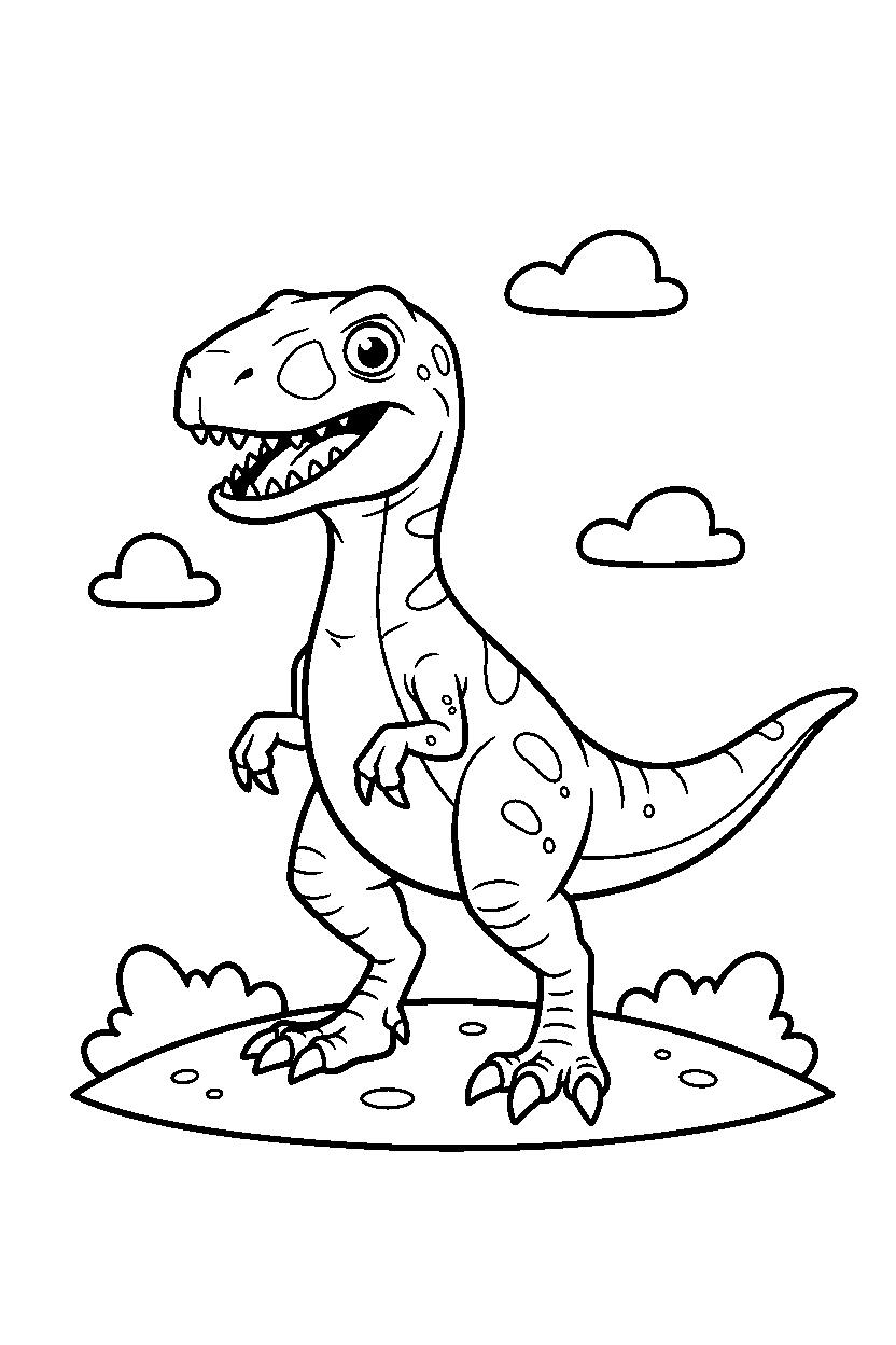 dinosaur velociraptor standing confidently on hill line art