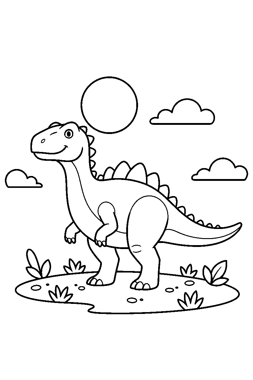 acrocanthosaurus dinosaur standing calmly on a grassy plain line art