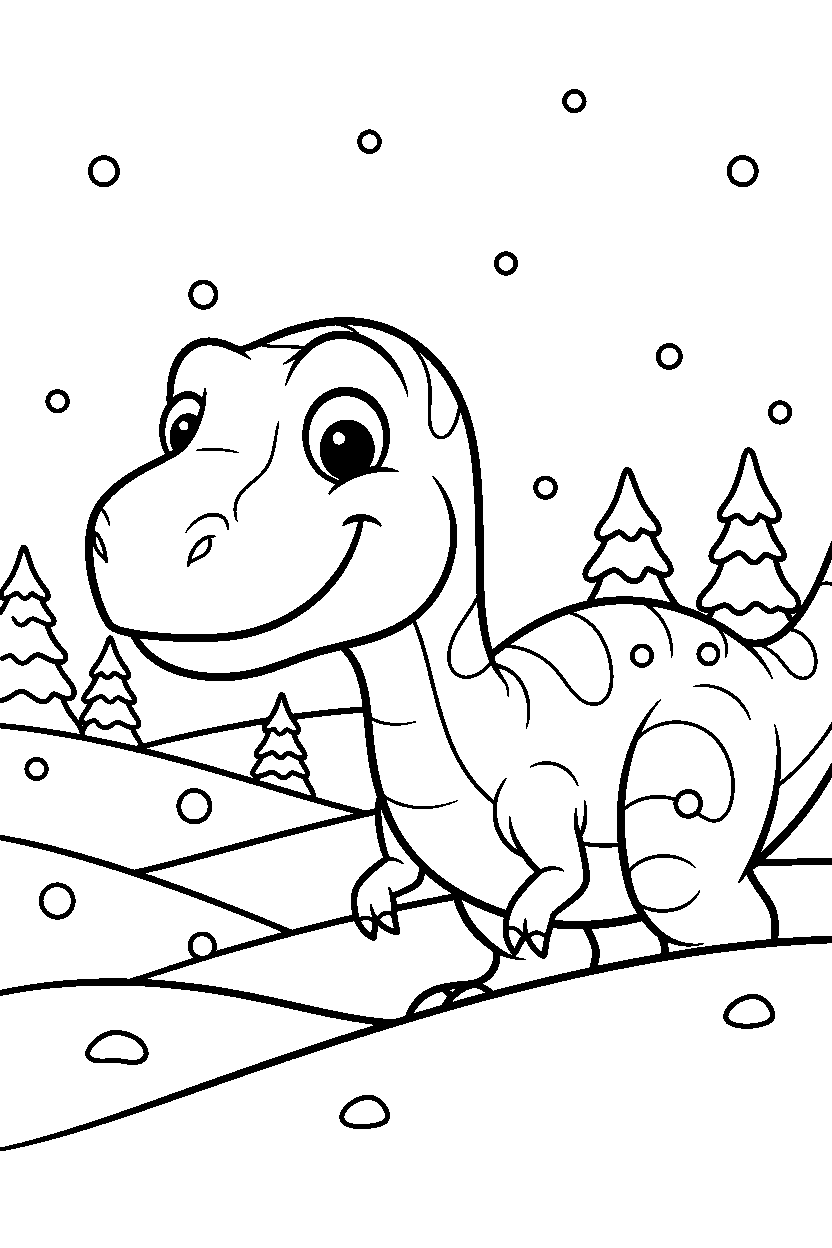albertosaurus exploring curiously in a snowy land line art