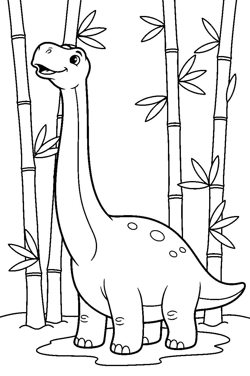 argentinosaurus sniffing the air in a bamboo forest line art