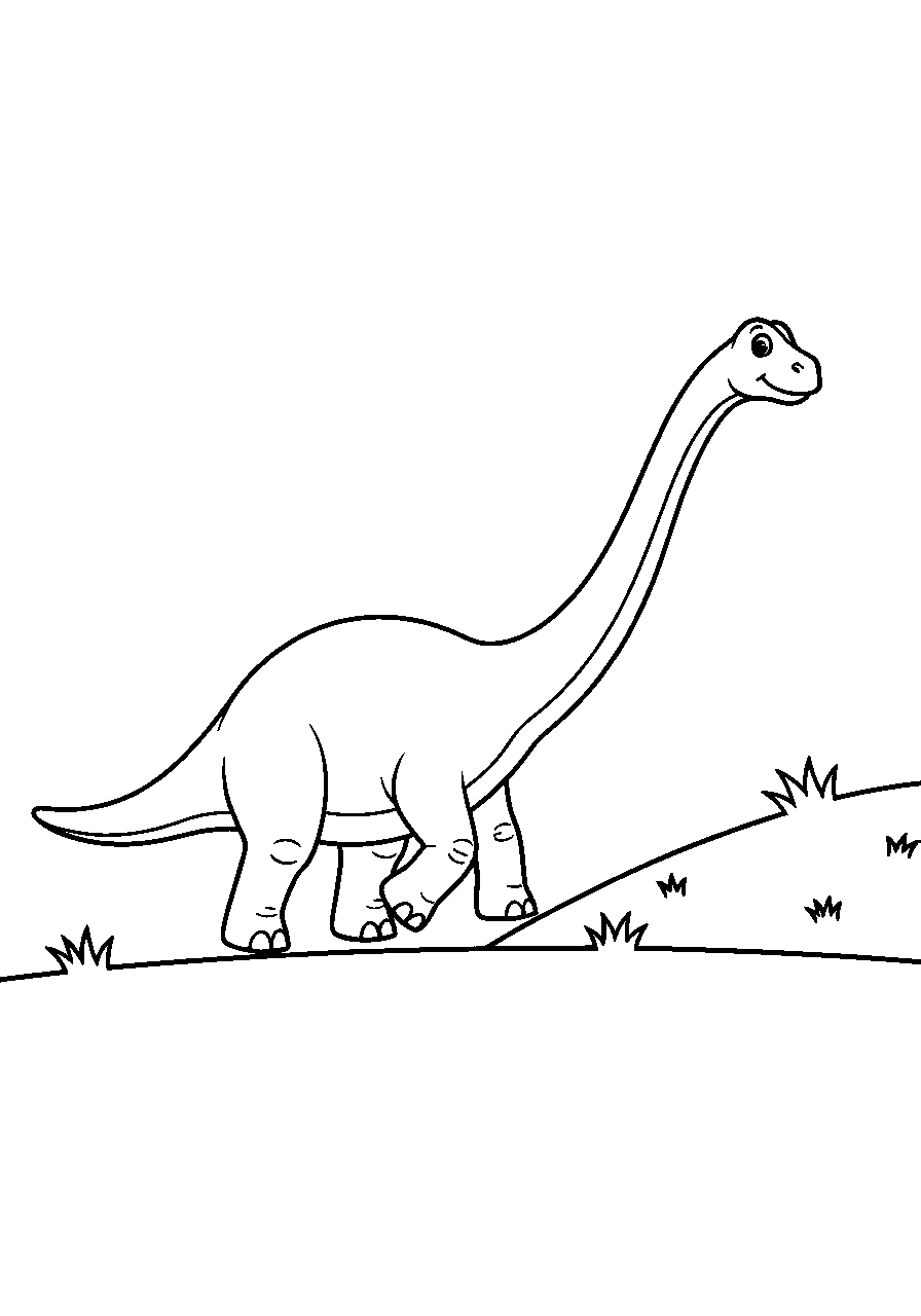 brachiosaurus running near a grassy hill line art