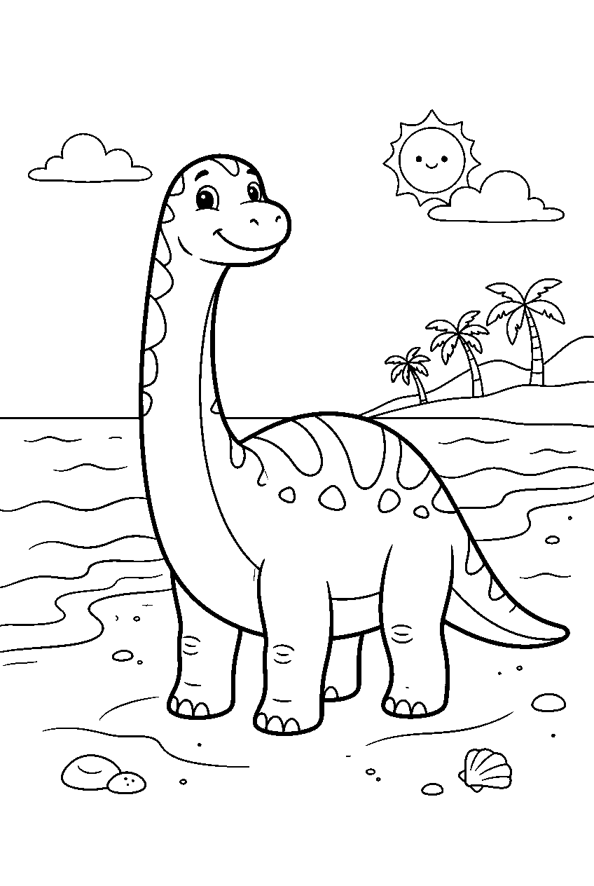 dinosaur in ancient beach line art