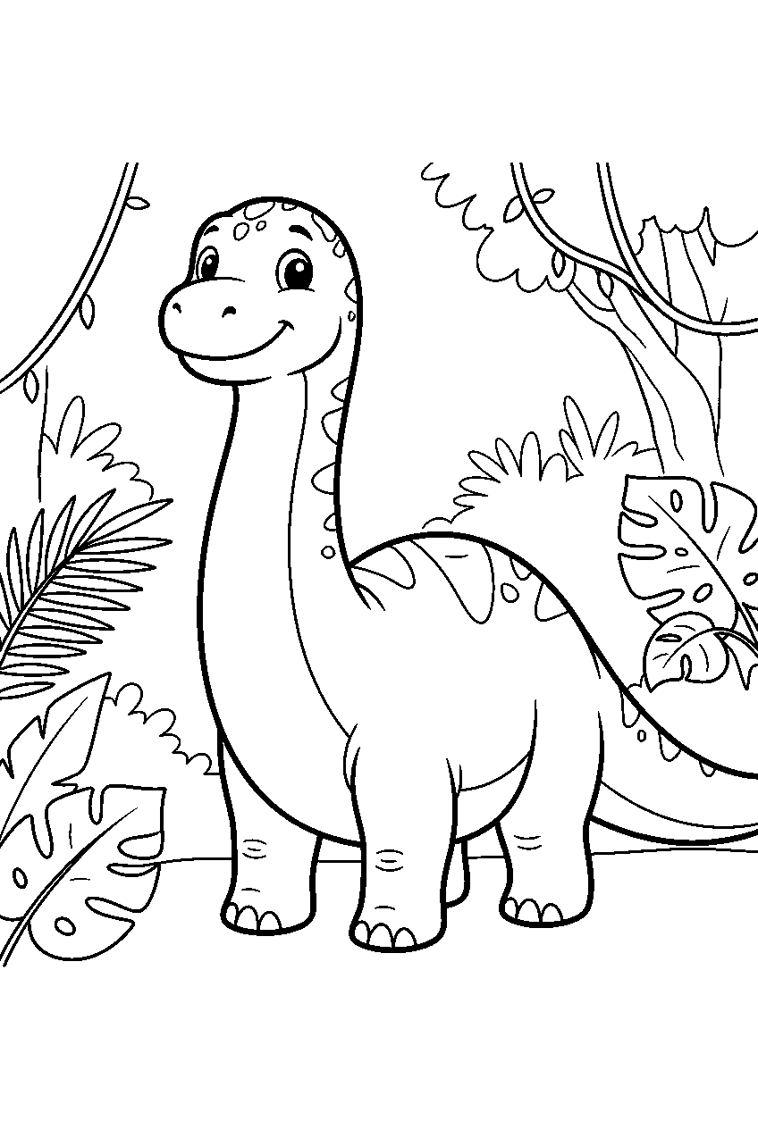 dinosaur in ancient rainforest line art