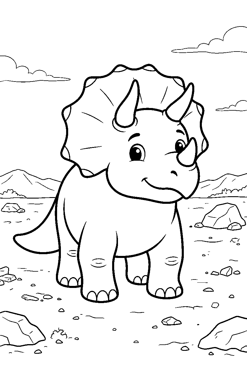 dinosaur in ash covered plain line art