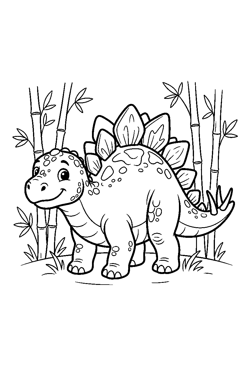dinosaur in bamboo forest line art