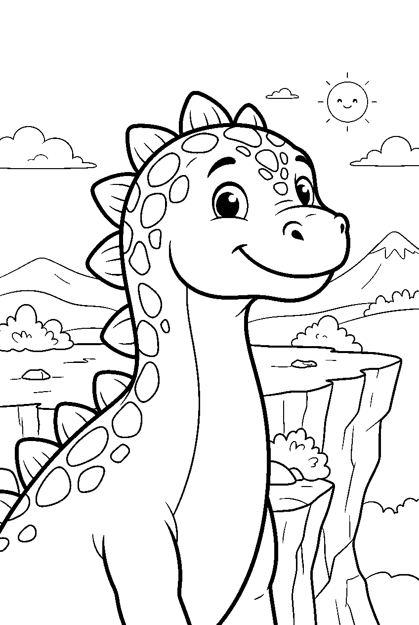 dinosaur in cliffside area line art