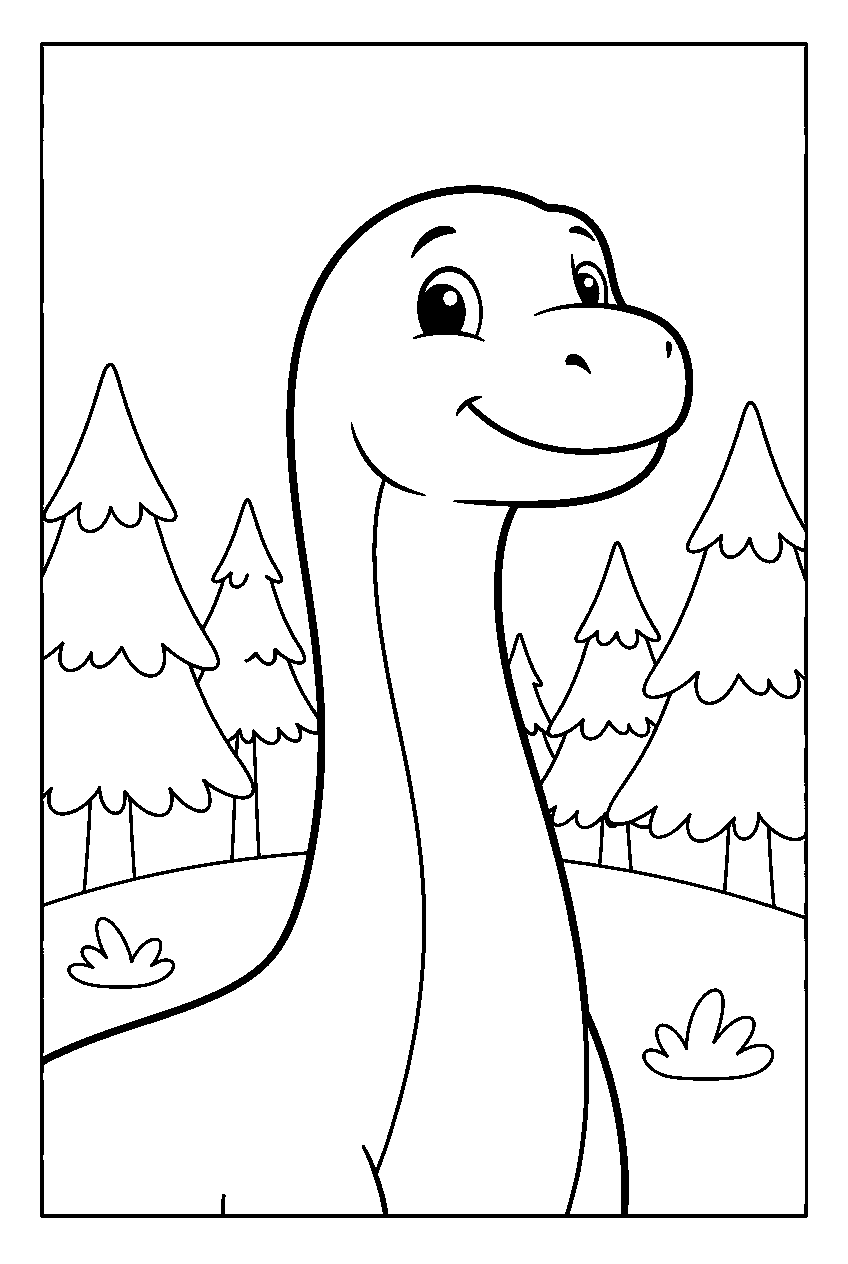 dinosaur in conifer forest line art