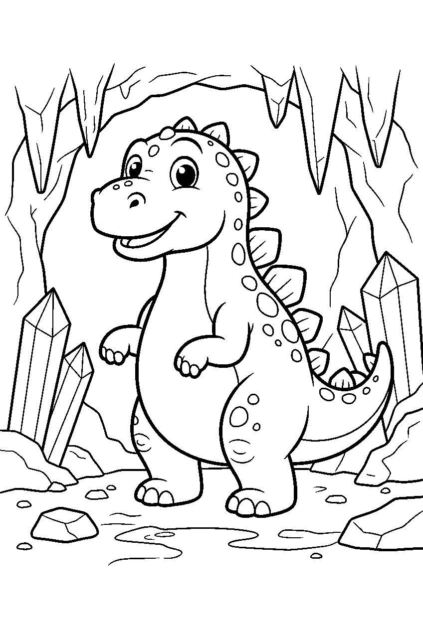 dinosaur in crystal cave line art