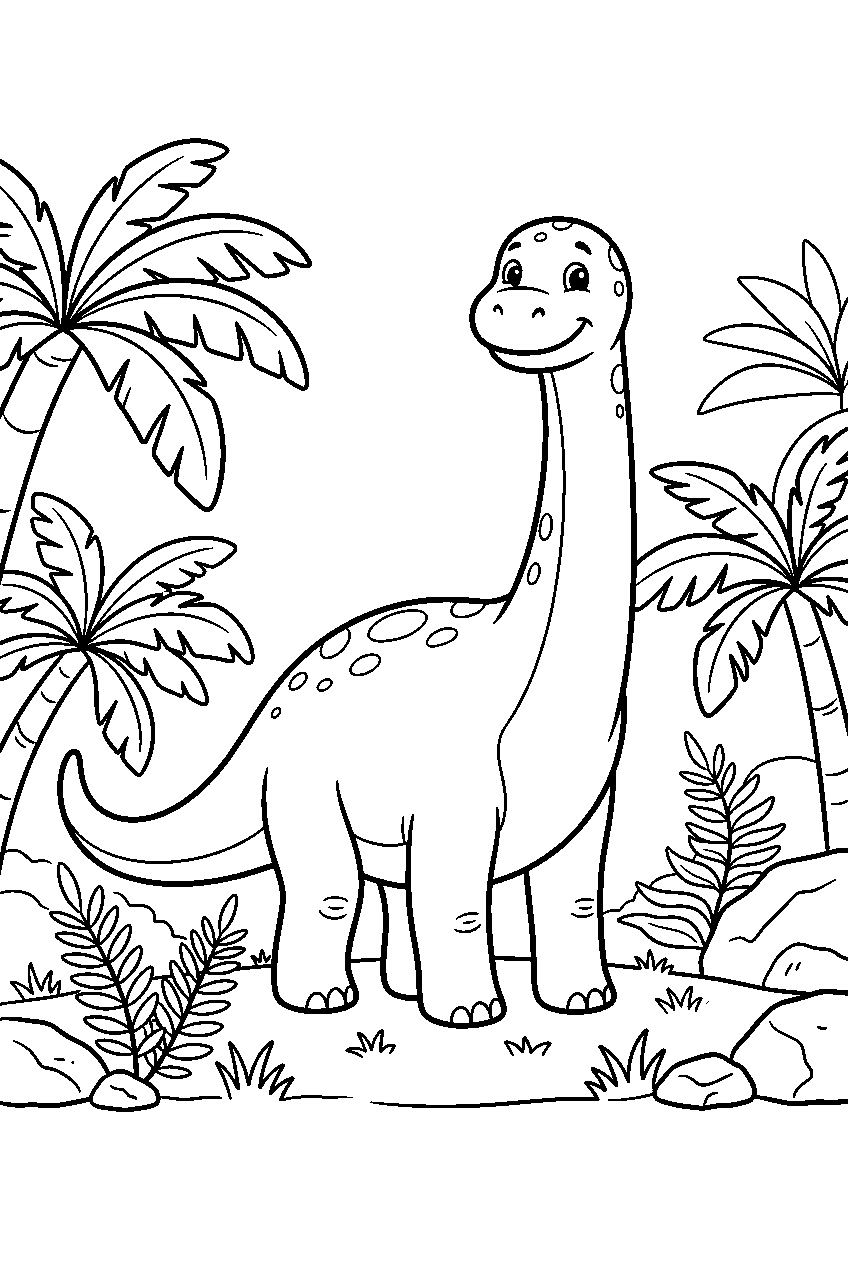 dinosaur in cycad forest line art