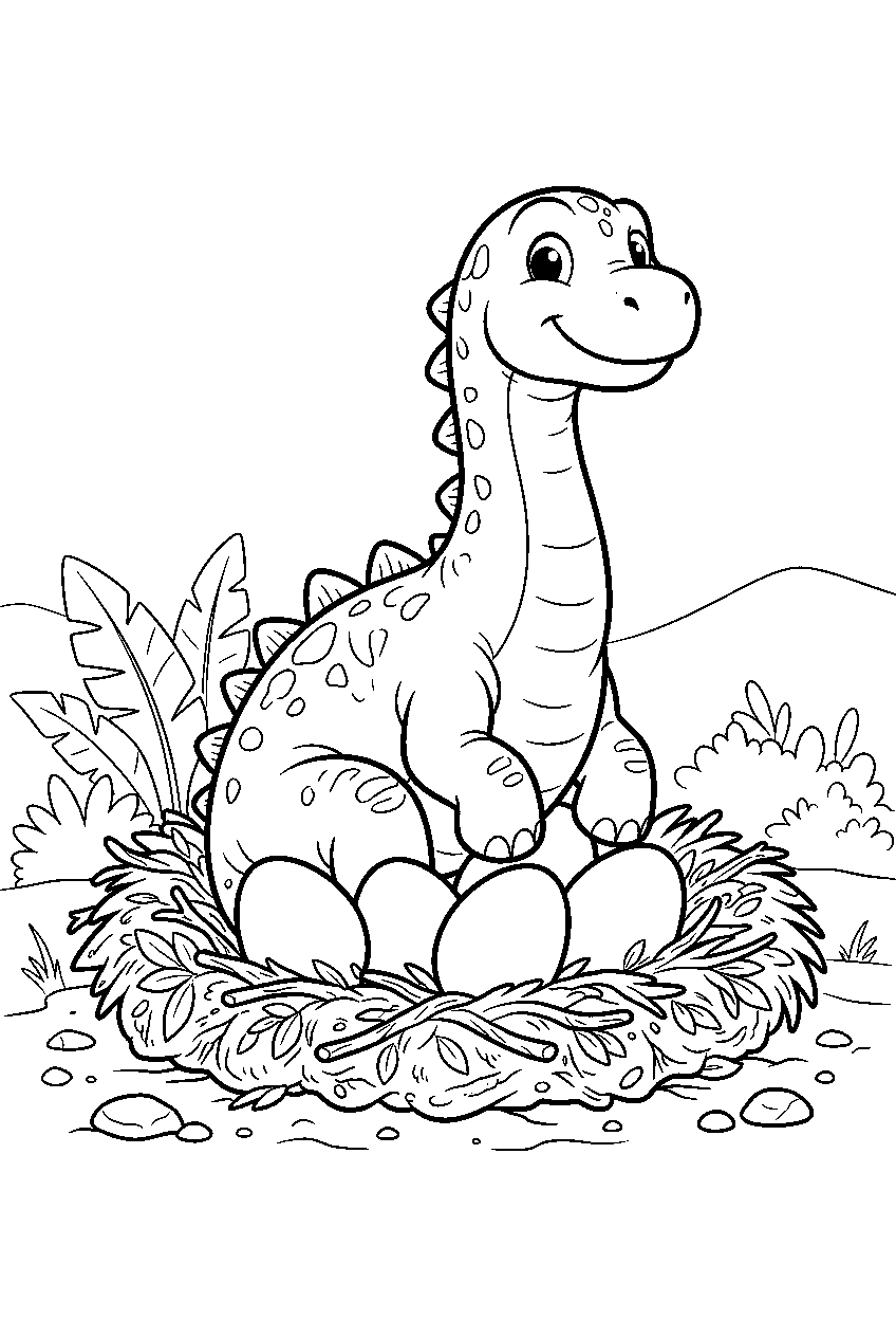 dinosaur in dinosaur nesting ground line art
