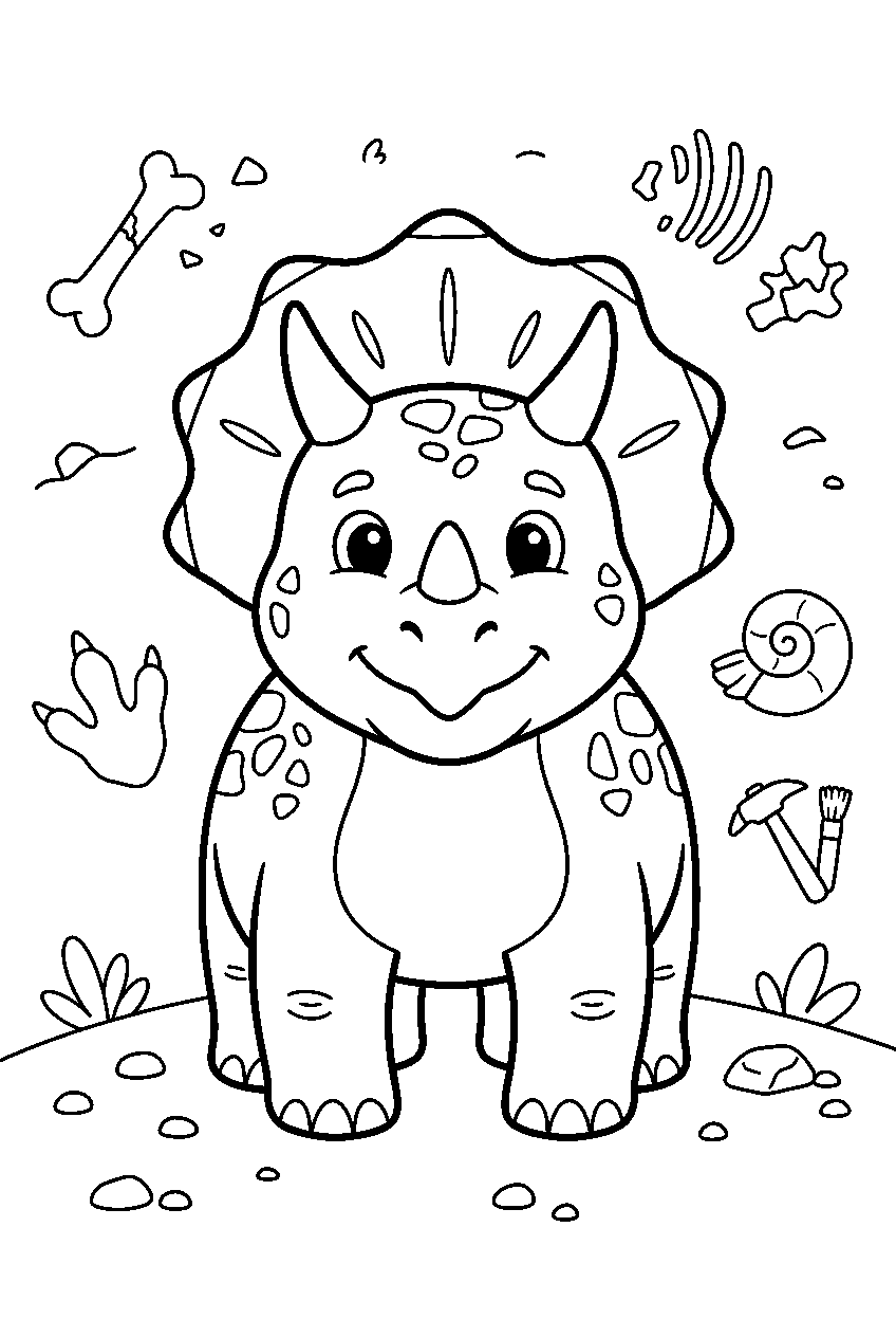 dinosaur in fossil field line art