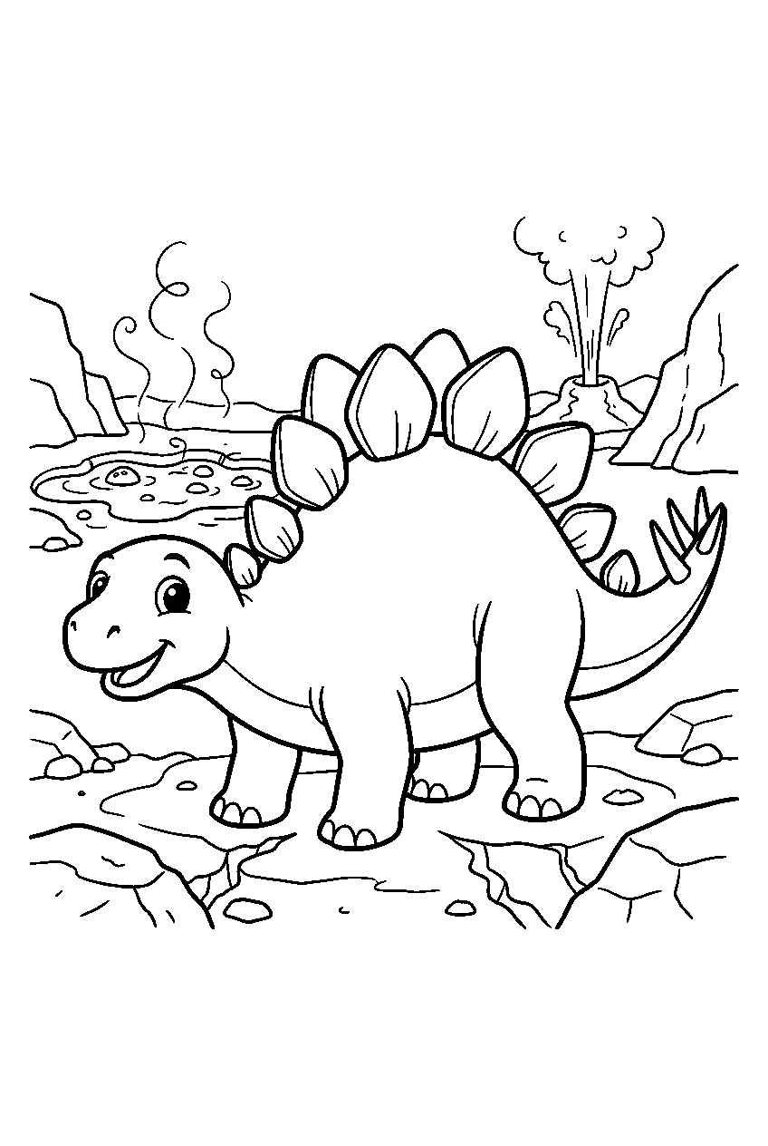 dinosaur in geothermal area line art