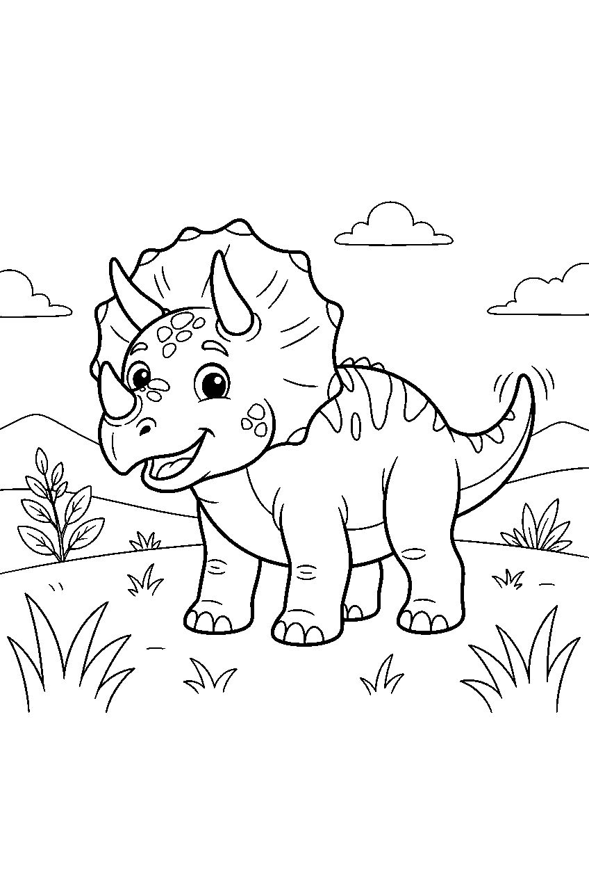 dinosaur in grassland line art