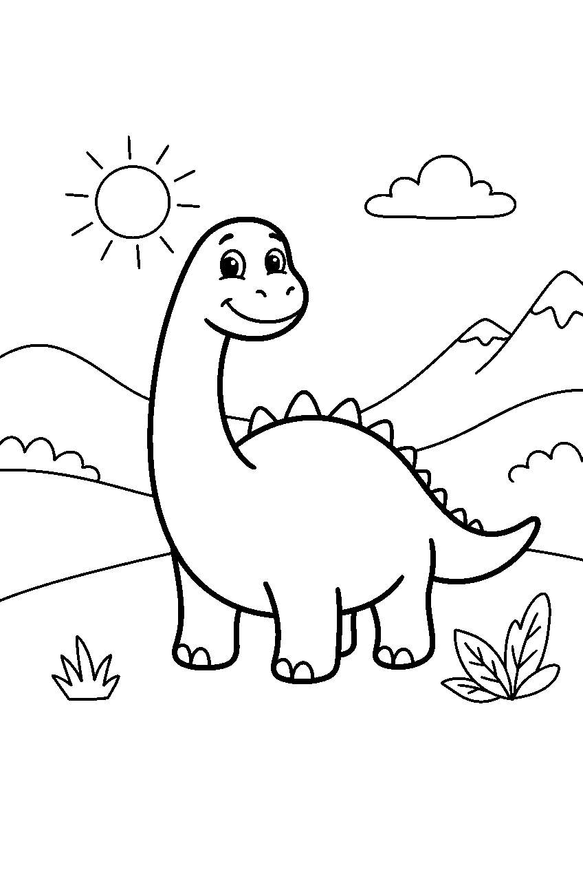 dinosaur in green valley line art