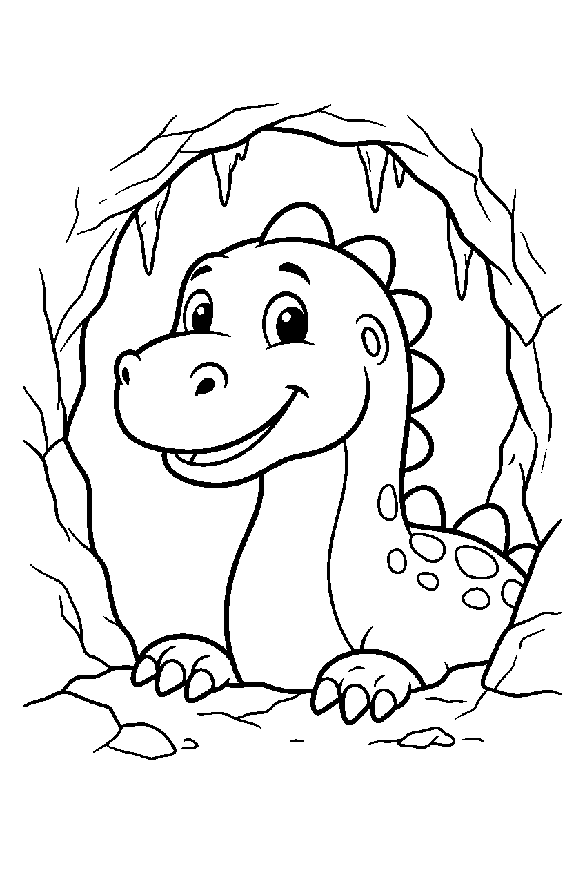 dinosaur in hidden cave line art