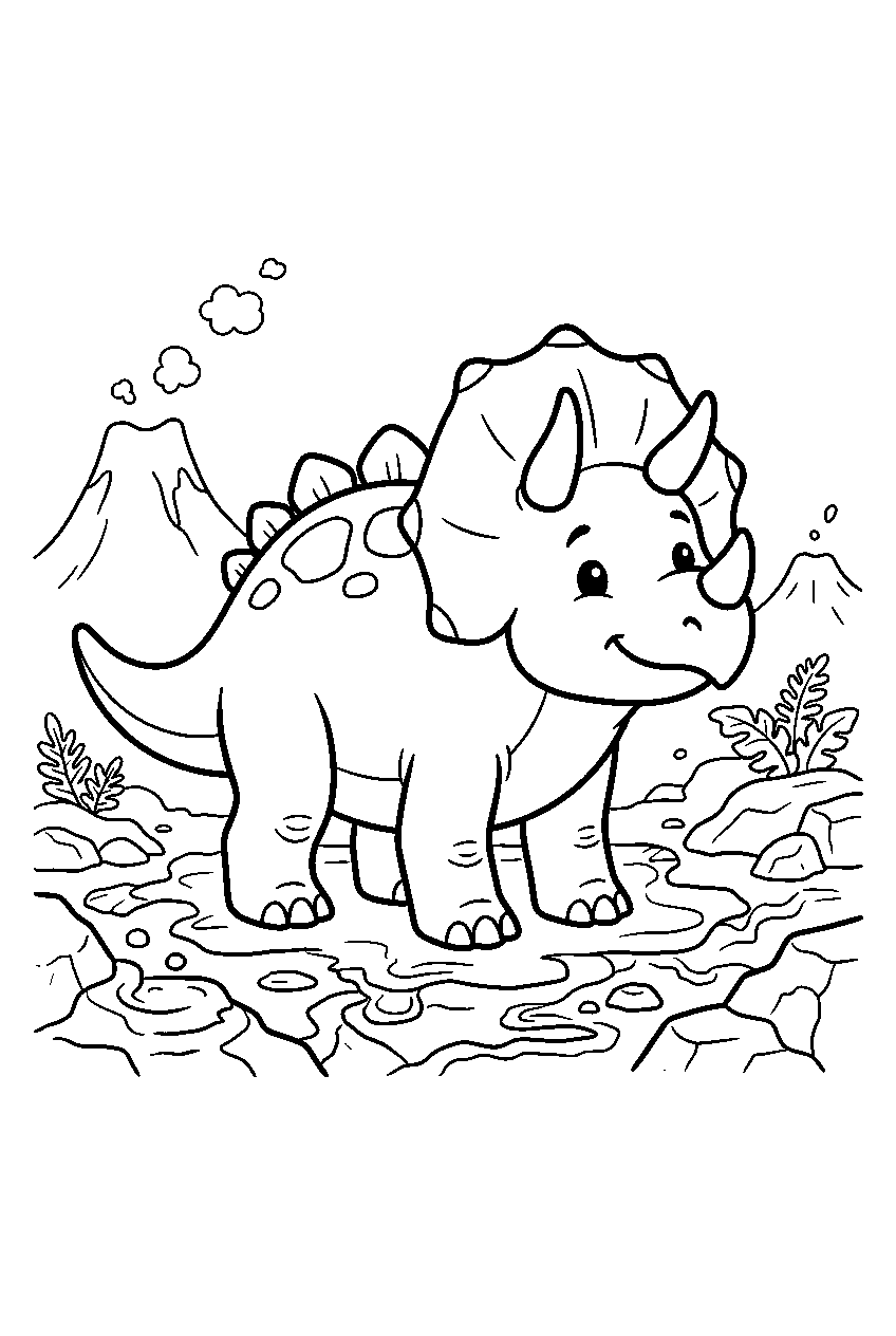dinosaur in lava field line art