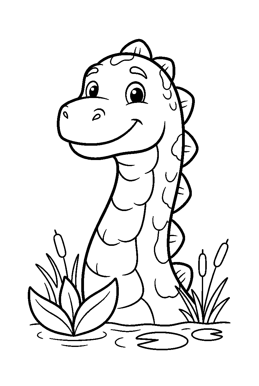 dinosaur in marshland line art