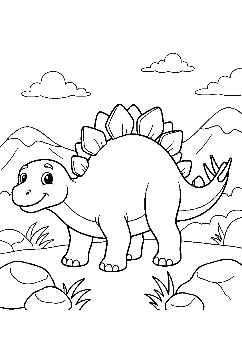 dinosaur in mountain foothills line art
