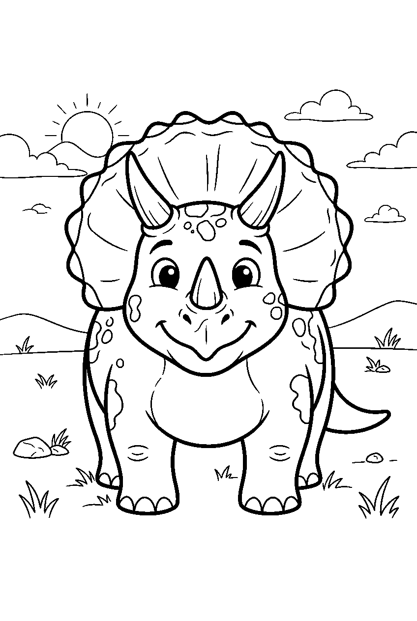 dinosaur in open plain line art