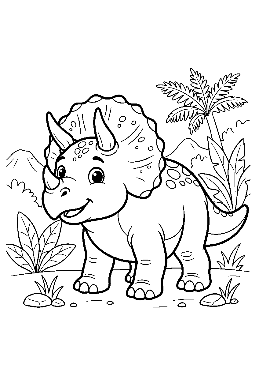 dinosaur in prehistoric forest line art