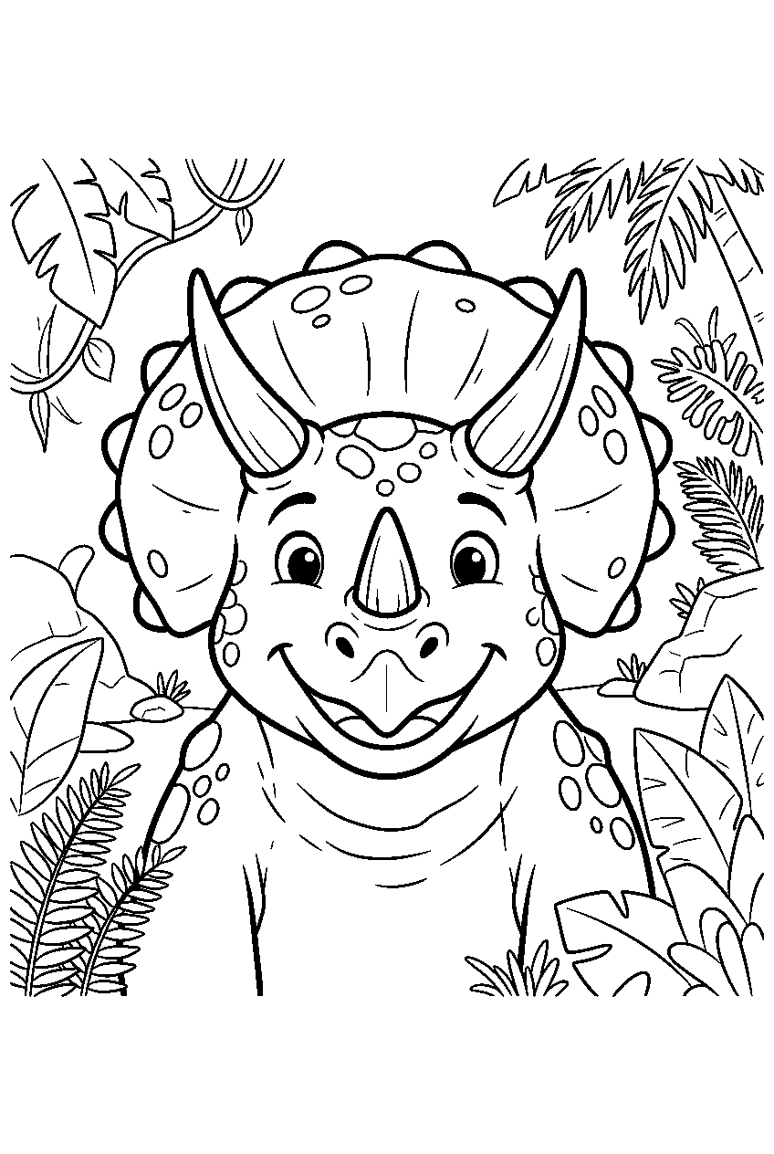 dinosaur in prehistoric jungle line art