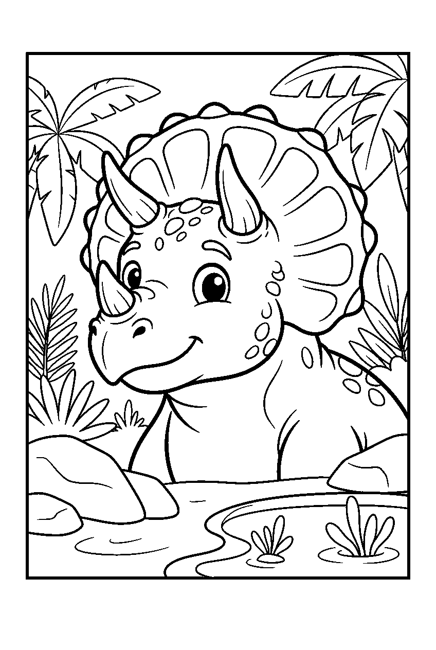 dinosaur in prehistoric oasis line art
