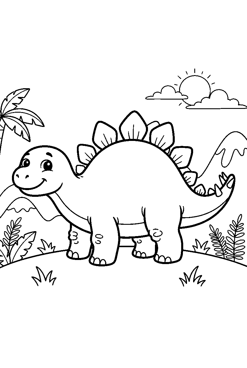 dinosaur in prehistoric valley line art