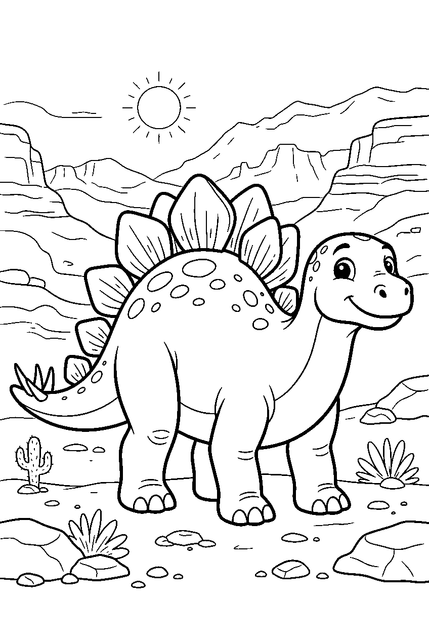 dinosaur in red rock valley line art