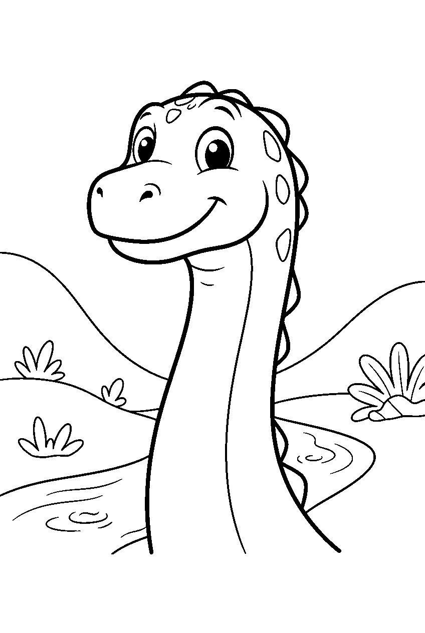 dinosaur in river valley line art