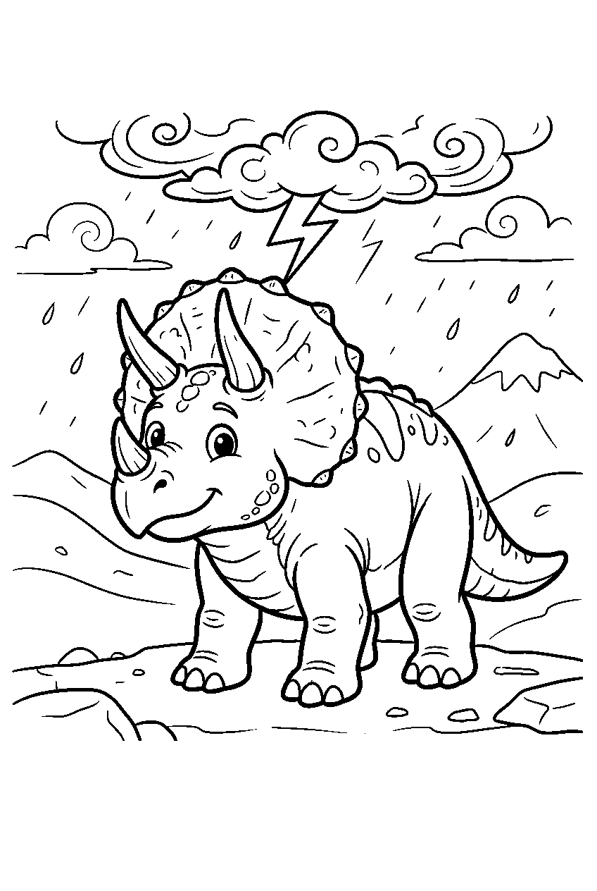 dinosaur in thunderstorm valley line art