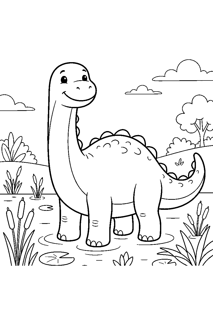 dinosaur in wetland line art
