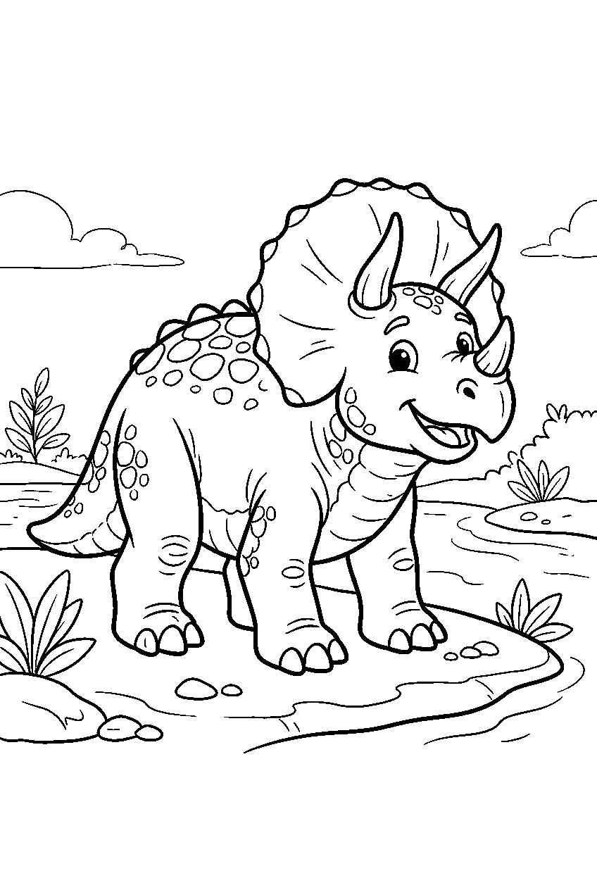 dinosaur on riverbank line art