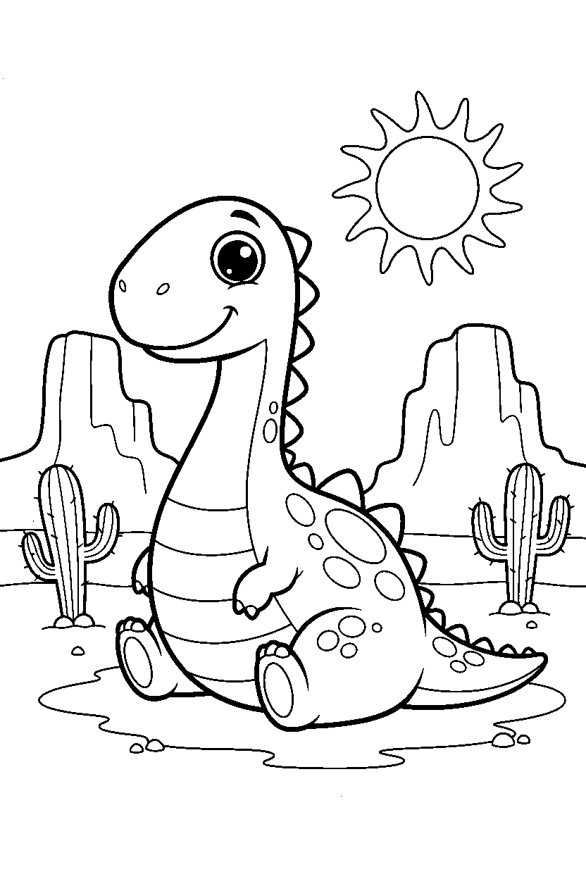 dinosaur sitting in desert line art