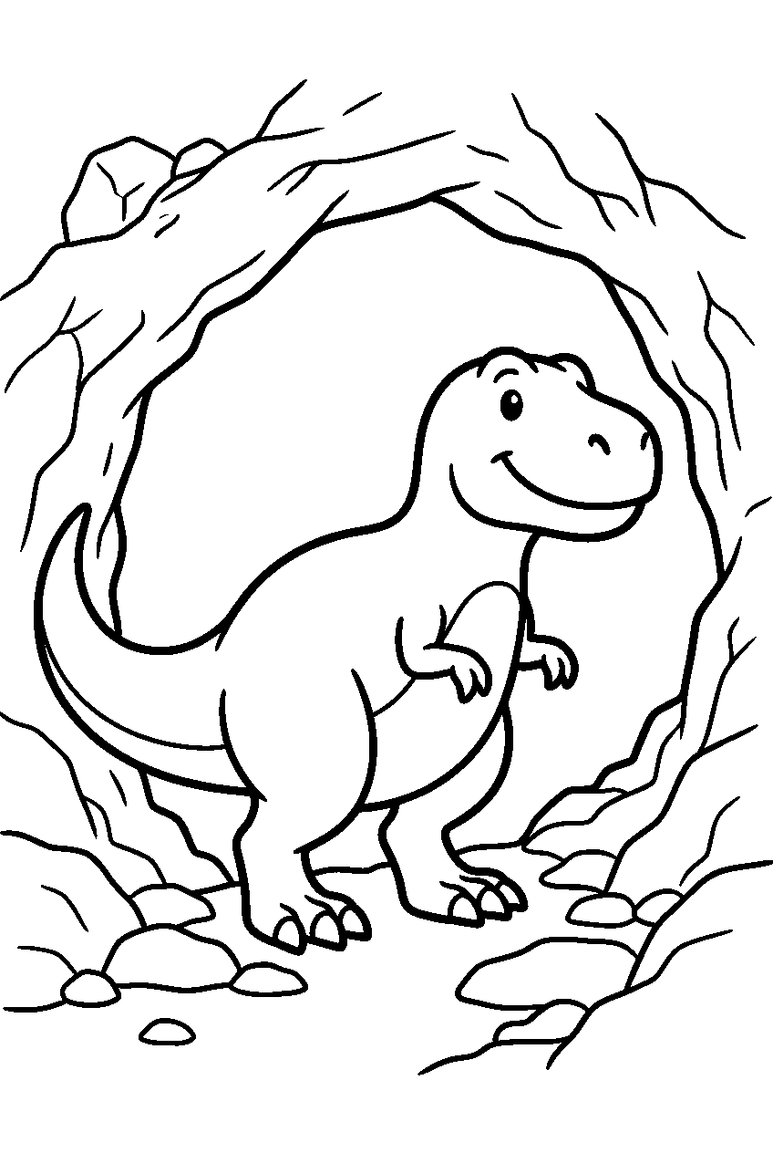 dinosaur standing in cave entrance line art