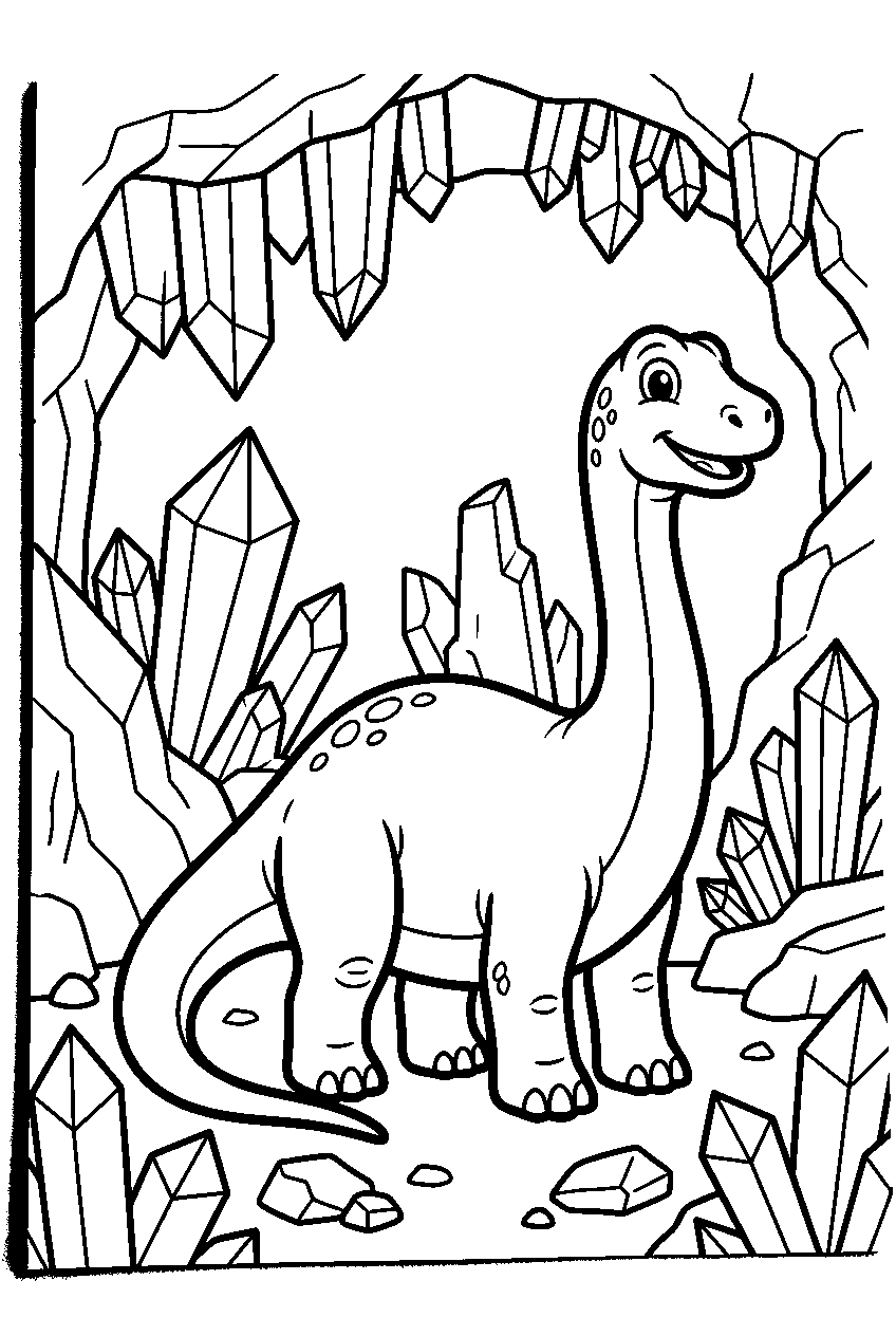 dinosaur standing in crystal cave line art
