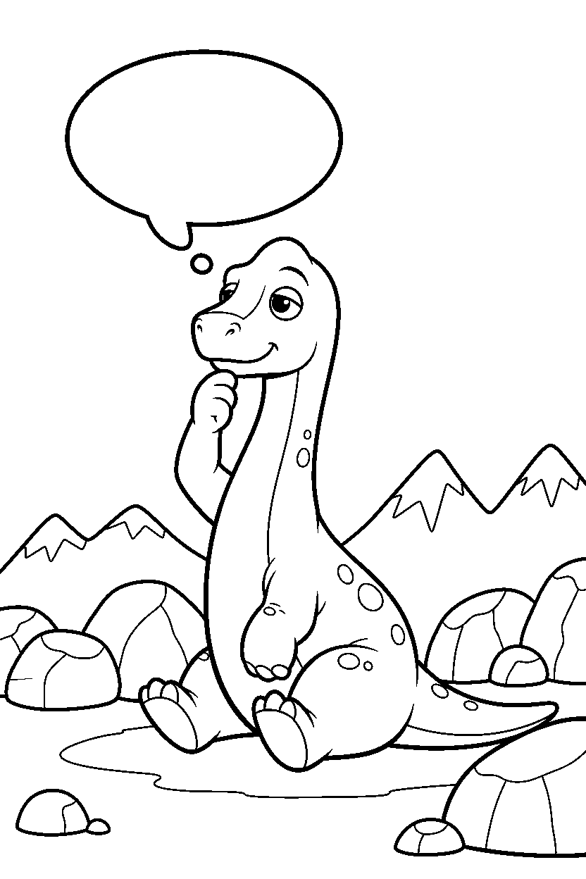 dinosaur thinking in rocky area line art