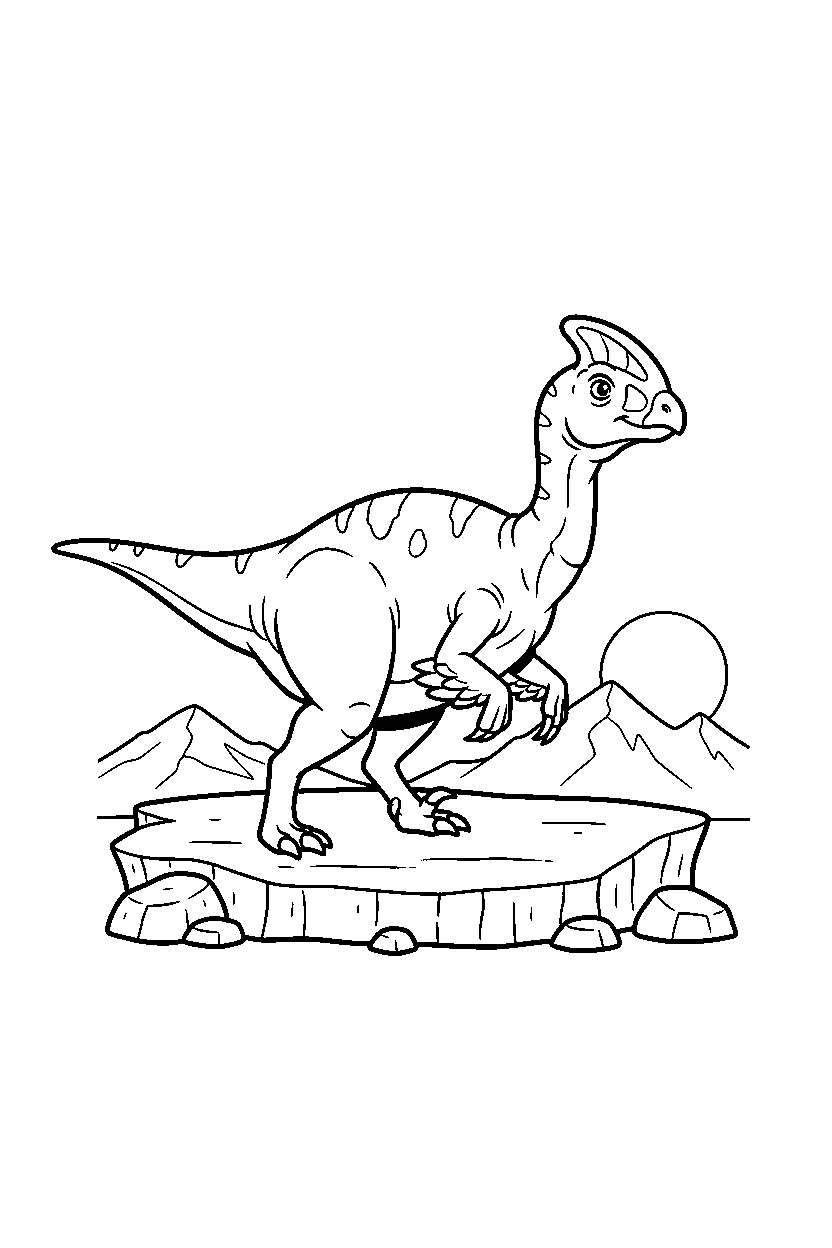 oviraptor moving slowly on a rocky plateau line art