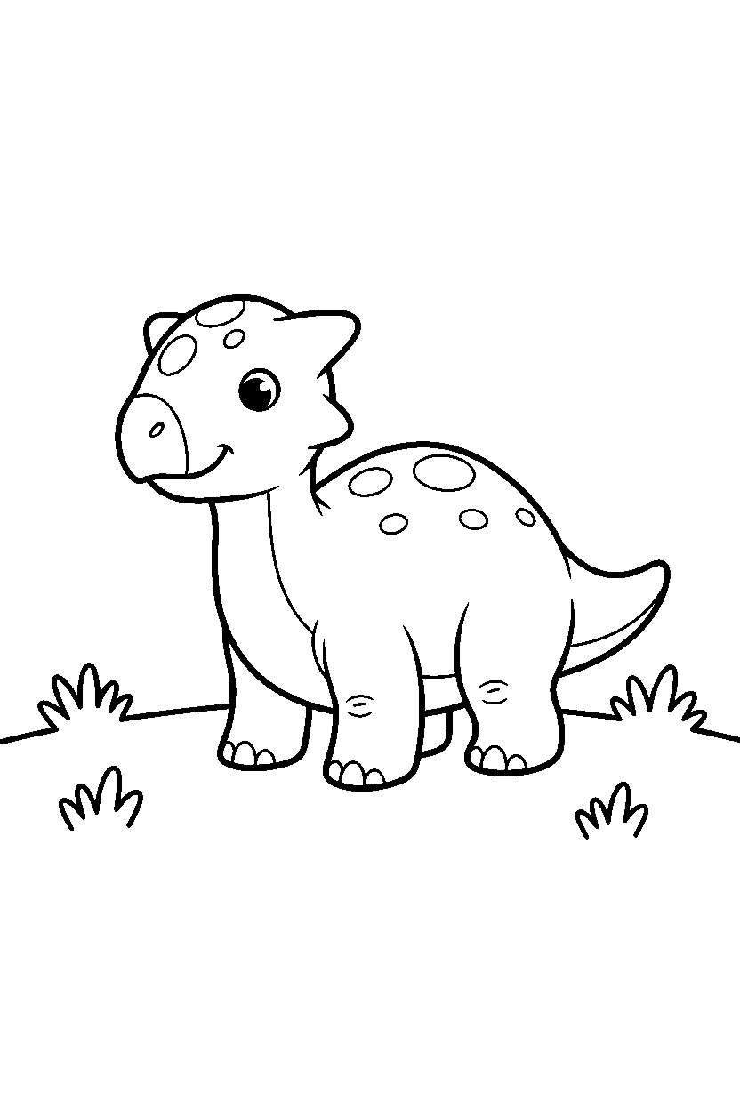 pachycephalosaurus dinosaur standing calmly on a grassy plain line art