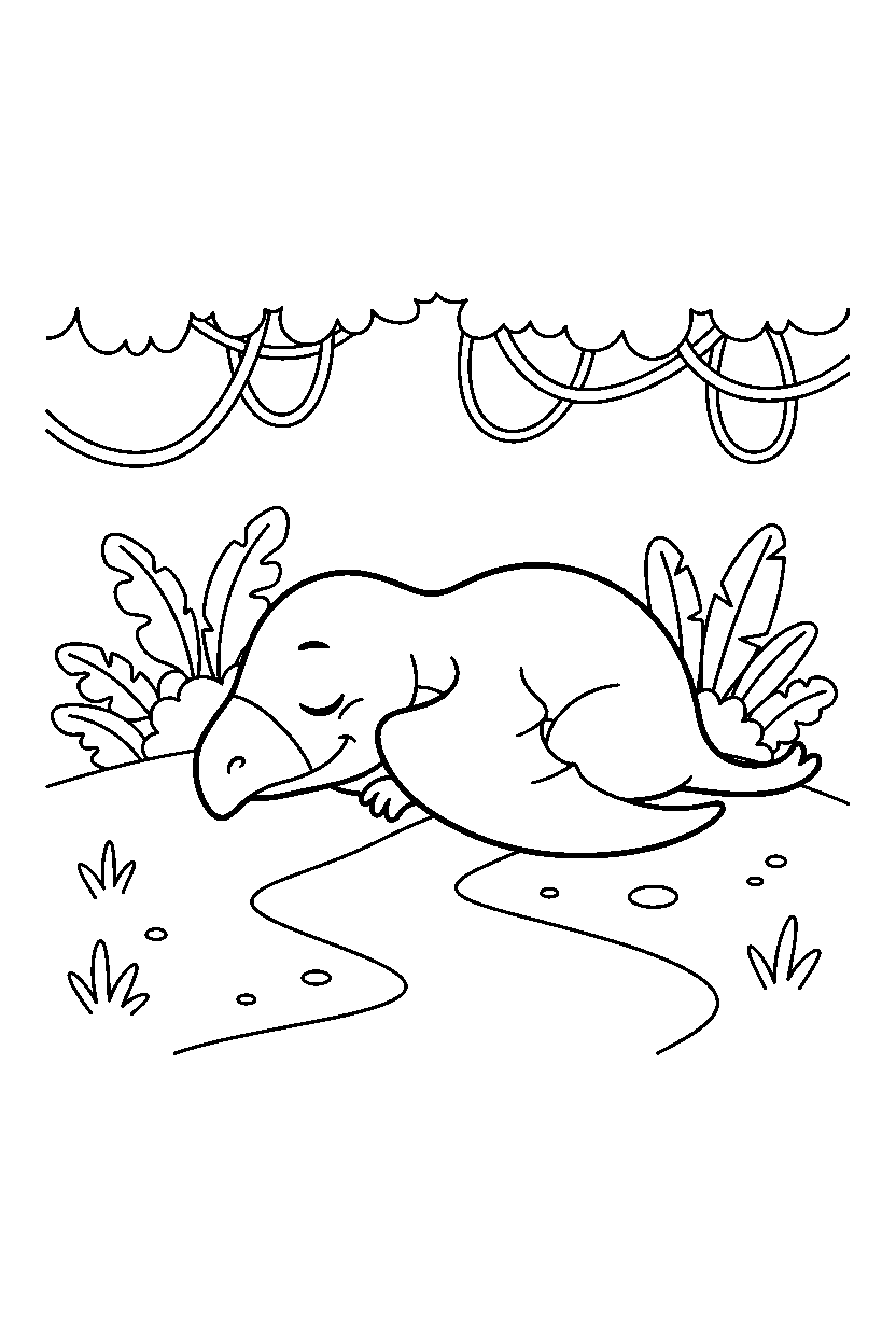 pteranodon sleeping peacefully on a jungle trail line art