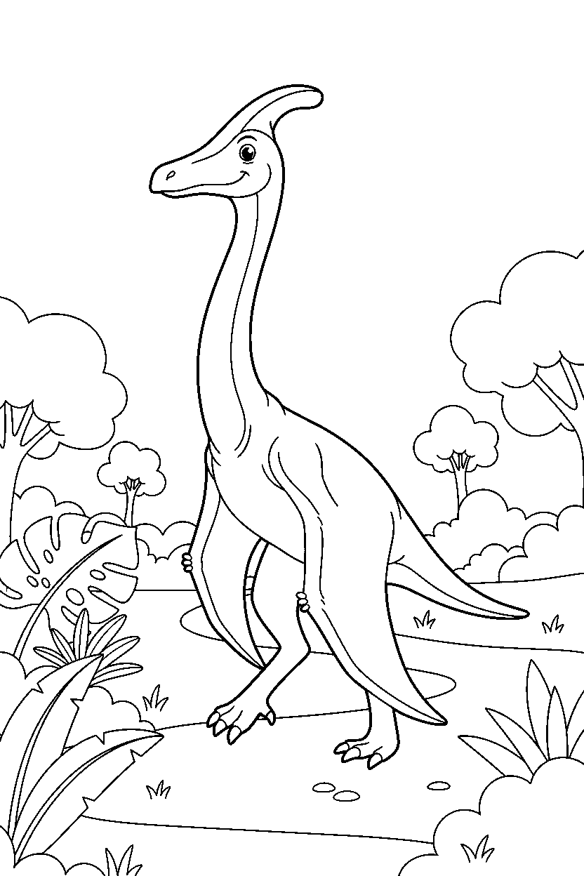 quetzalcoatlus dinosaur walking proudly on a jungle trail line art