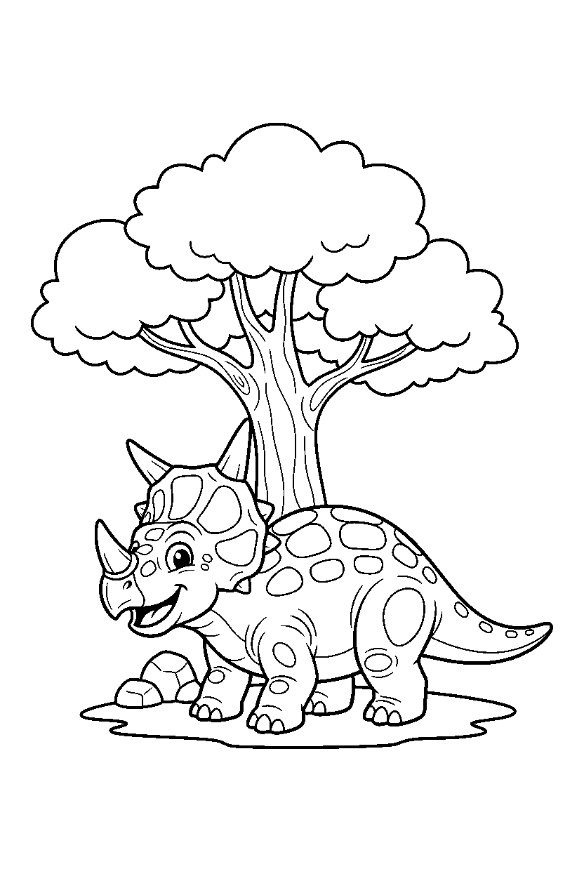 styracosaurus smiling happily near a big tree line art