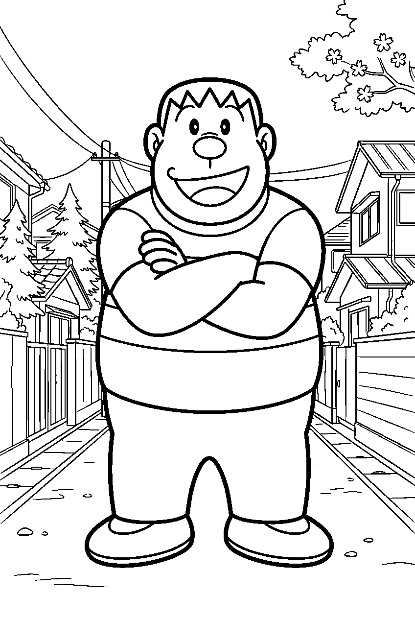 doraemon gian in japanese neighborhood line art